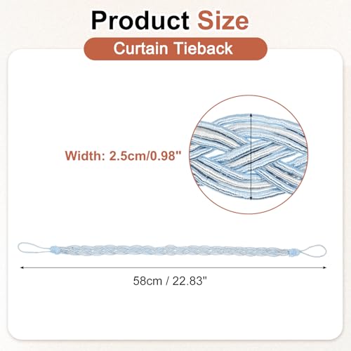 uxcell 4Pcs Curtain Tiebacks, 58cm/23 Braided Drapery Holdback Holder Decorative Rope Tie Back, Light Blue/Mixed Silver - color: Light Blue