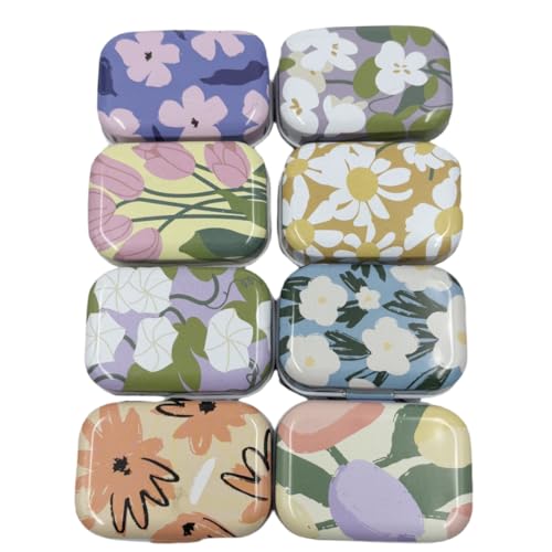 8Pcs Mini Flower Tin Trinket Jewelry Organizer Storage Box Decorative Boxes Small Metal Tins with Hinged Lids Portable Box Containers,Easter Basket Stuffers (Flower 03) - color: Flower 03