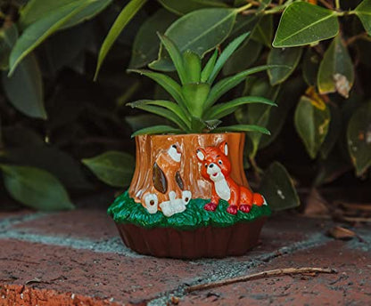 Silver Buffalo Disney The Fox and the Hound 4-Inch Ceramic Mini Planter with Artificial Succulent | Cute Small Flower Pot, Faux Indoor Plants - color: Fox and the Hound