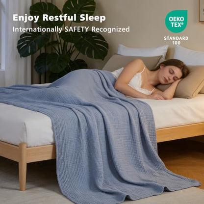 EMME Muslin Cotton Blanket Adults Heather Dusty Blue Throw XL 50"x70" - color: 07 - Dusty Blue, size: Large Throw (50" X 70")
