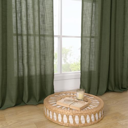 LAMIT Olive Green Short Linen Curtains 36 Inch Length 2 Panels Set - color: Olive Green, size: 34"W x 36"L (Pack of 2)
