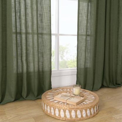 LAMIT Olive Green Short Linen Curtains 36 Inch Length 2 Panels Set - color: Olive Green, size: 34"W x 36"L (Pack of 2)