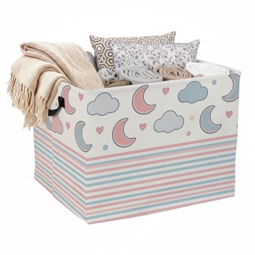 Pastel Moons Clouds Laundry Hamper, 56L Large Foldable Laundry Basket with Handles, for Family Clothes, Toy Storage Bin, Blankets,Decorative Organizer for Shelves & Closet Home Decor Bedroom & Nursery - color: Pastel Moons Clouds