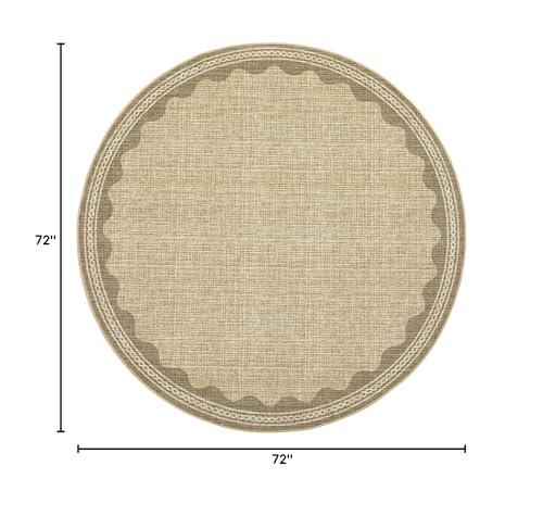 GarveeHome Scalloped Jute Print 6 ft Round Rug Washable Non-Slip Soft Ultra-Thin Small Modern Cottage Core Solid Tan Circle Carpet for Kitchen Bedroom Nursery Dining Room Tan - color: Jute, size: 6' (Round)