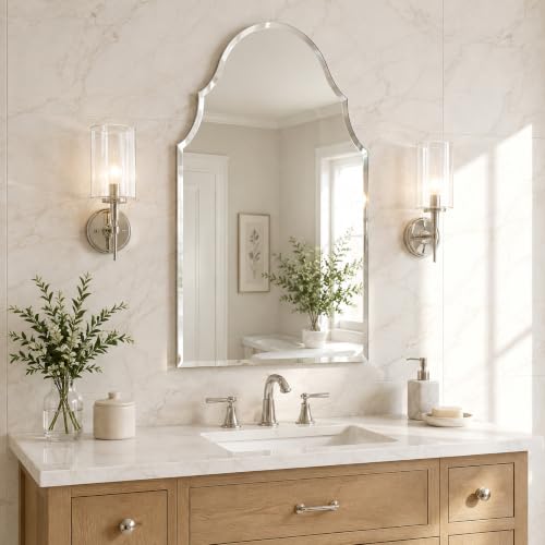 24x40 Inch Scalloped Arch Frameless Beveled Wall Mirror for Vanity - size: 40"L x 24"W