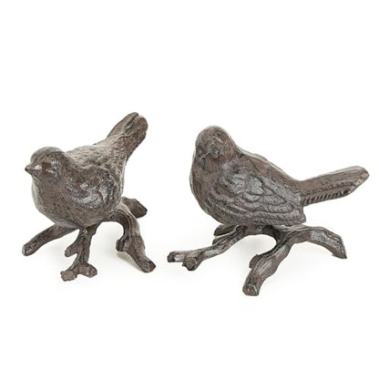 Sungmor Cast Iron Small Bird with Branch Statues, 2 Pack Rust Brown - color: Brown & Birds