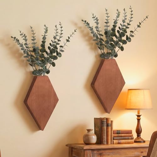 Chunful 2 Pcs Wooden Wall Planter Decor,Walnut Color,9.8 x 6.6 x 1.2 Inches - color: Walnut Color, size: 9.8 x 6.6 x 1.2 inches