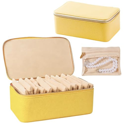 Travel Jewelry Case with 12 Velvet Zipped Pouches Bags, Yellow - color: Yellow - 12 Pouch