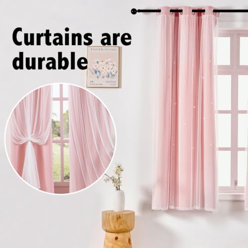 indistar Home Blackout Curtains Double Layer Solid Sheer Grommet Top Window Curtain Panel Pair, 35Wx63L，Blush Pink - color: Blush Pink, size: 35"W x 63"L (Pack of 2)