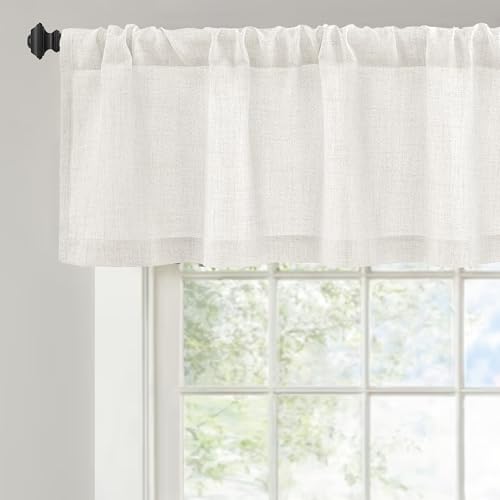 DriftAway Linen Textured Curtain Valances for Windows Light Filtering 3 Inch Rod Pocket Farmhouse Country Rustic Kitchen Valances for Bedroom Living Room Bathroom 14 inch Length Ivory White - color: *Ivory White, size: 52"W x 14"L (Pack of 1)