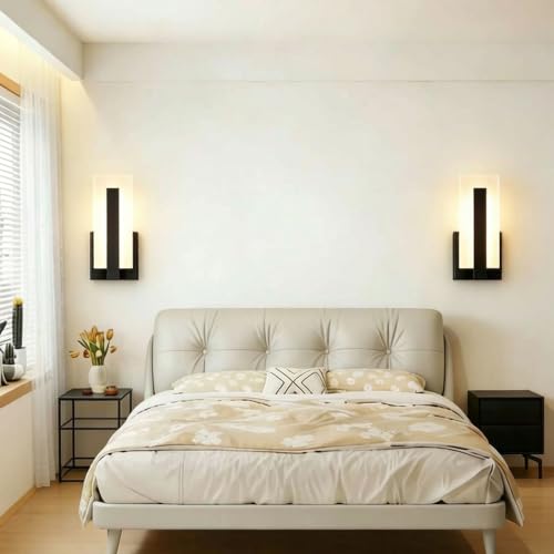 Battery Operated wall sconces Set of Two,3 CCT Dimmable Rechargeable Wireless Wall Light with Remote,Modern Black LED Wall Sconce Lighting for Hallway, Bedroom, Living Room - size: 9.8in-Battery Operated
