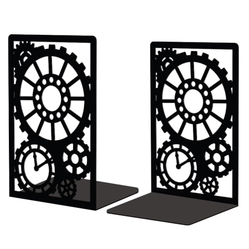 Peacoblue 5.3"x4.3"x7.9" Metal Bookends, Heavy Duty Book Ends for Shelves - style: Steampunk Gear