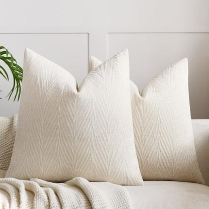 Throw Pillow Covers 16x16 Inch Set of 2, Textured Leaf Style, Beige - color: Beige, size: 16" x 16" (Pack of 2)