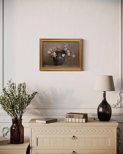 HUARCEY Framed Canvas Wall Art, Classical Roses Floral Prints, 12x16 Inch - color: Roses in Vase, size: 16"L x 12"W