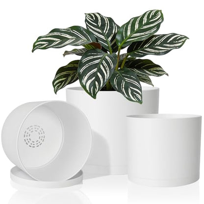 GARDIFE 3 Pack Cylinder Planter Set 10/9/8 Inch White Indoor Plant Pots - color: White