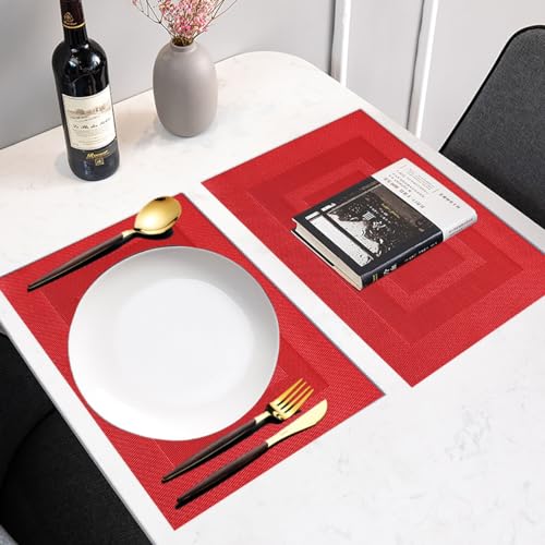 PIGCHCY Placemats,Durable Placemats for Dining Table,Washable Woven Vinyl Kitchen Placemats Set of 4 (18 x 12 inches,Passionate Red) - color: Box: Red Passionate, size: 4 Placemats