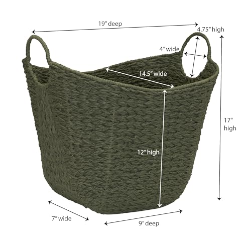 Household Essentials Natural Woven Wicker Storage Basket with Handles - color: Green Paper Rope