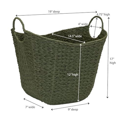 Household Essentials Natural Woven Wicker Storage Basket with Handles - color: Green Paper Rope