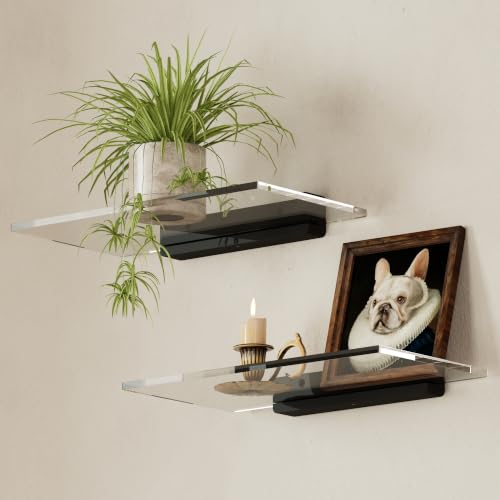 QsQueen Acrylic Floating Shelves with Solid Wood Base, Wall Mounted Shelf for Plants, Perfume, Nail Polish, Bathroom, Bedroom & Living Room Décor - color: Black Board, size: 11.8inch