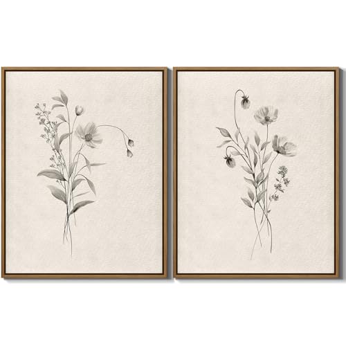 Vintage Botanical Wall Art 2 Piece Neutral Boho Flower Art Prints 11x14 In - color: Neutral Flower, size: 14"L x 11"W