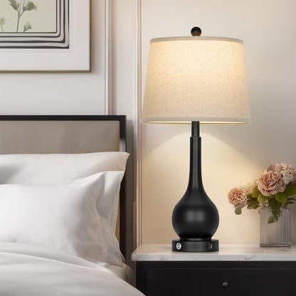Rinweey 26" Black Table Lamps Set of 2, Touch Control Lamps for Living Room, 3-Way Dimmable Bedroom Bedside Lamps for Nightstands with USB A+C Port (2 LED Bulbs Included) - color: Black (2 Pack)