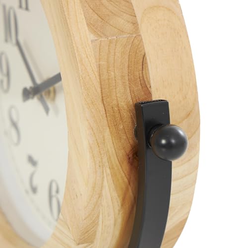 Deco 79 Wood Clock with Curved Black Metal Stand and Ball Details, 10" x 3" x 10", Light Brown