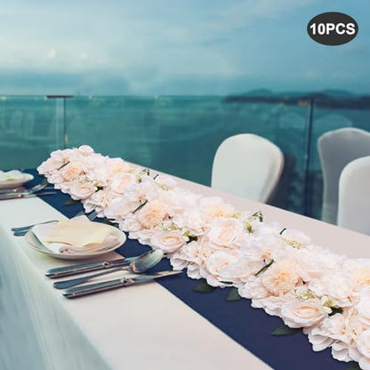 10 Pcs Wedding Dining Table Flower Centerpiece 20.5x11 Inch, Champagne Silk Rose Flower Arrangement For Table Reception Decorations, Artificial Centerpiece For Kitchen Living Room Home Decor