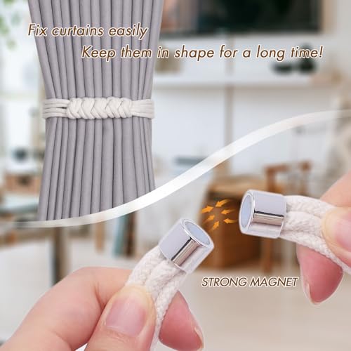 NICEEC 2 Pack Natural Cotton Rope Curtain Tiebacks Elegant Boho Style Magnetic Drape Tie Backs Soft Hand-Woven Rope Curtain Holdbacks for Home & Office Drapery (Cotton knot-04) - color: Cotton Knot-04, size: 2 Pack