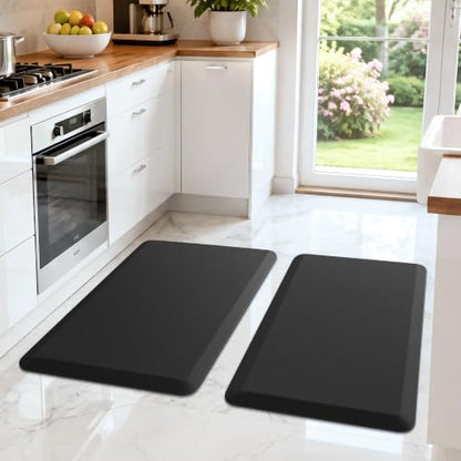 HappyTrends 2 PCS Kitchen Mat Cushioned Anti-Fatigue Floor Mat - color: Black, size: 17.3"x28"+17.3"x28"