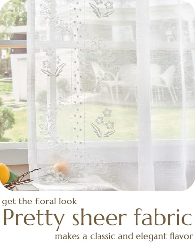 jinchan Floral Linen Curtains, Back Tab 50x84 Inch, 2 Panels White - color: S | White, size: 50"W x 84"L (Pack of 2)