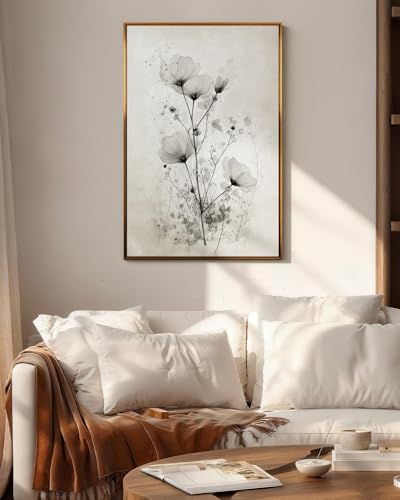 WHASAYART Large Framed Floral Wall Art Botanical Canvas Wall Decro 24x36in - color: Ink Flowers, size: 36"L x 24"W
