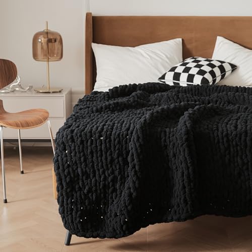 WESHIONGOO Chunky Knit Blanket Throw for Couch Bed 51"×63" Black - color: Black, size: 51"x63"(Large Size Throw)