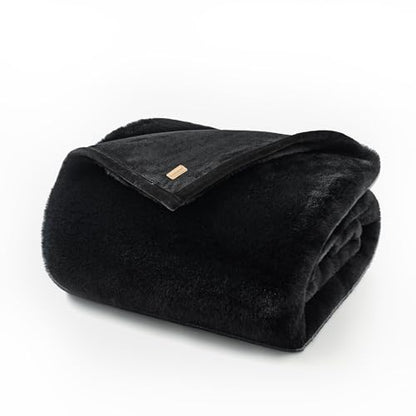 EverGrace Faux Chinchilla Fur Throw Blanket, 50"x60", Black Noir Mink - color: Black Noir Mink, size: 50"x60"