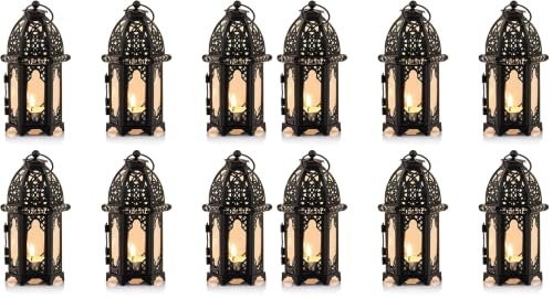 NUPTIO 6 Pcs Hanging Candle Holder Lantern Centerpiece Table/Hanging Glass Hexagon Moroccan Candle Lantern Holders, Black (Pack of 2) - color: Black, size: 6 Pcs Small Size (Pack of 2)