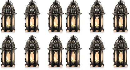 NUPTIO 6 Pcs Hanging Candle Holder Lantern Centerpiece Table/Hanging Glass Hexagon Moroccan Candle Lantern Holders, Black (Pack of 2) - color: Black, size: 6 Pcs Small Size (Pack of 2)