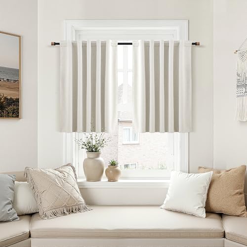 Nanspring 100% Blackout Linen Curtains Tier 24 Inch Long for Cafe Cream - color: Natural, size: 36"W x 24"L (Pack of 2)