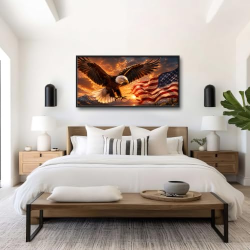 Voxlyra Framed Eagle American Flag Wall Art for Living Room 60'' × 30'' - color: Eagle American