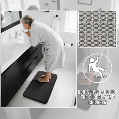 Yimobra Memory Foam Bathroom Mat Set, 31.5 x 20 & 24 x 20 in, Black - color: Black, size: 31.5x20+24x20 Inch