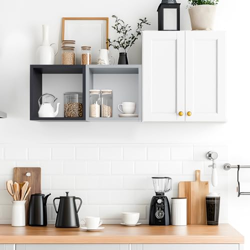 Kaboon Cube Floating Shelves Set2, Display Shelves Wall Mount 7.75" D x 12.5" W x 12.5" H, (Gray, Square 2 Cubes) - color: Grey, size: Square-Set2