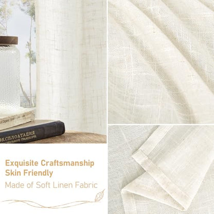 LAMIT Cream Linen Sheer Curtains 36 Inch Length for Windows 2 Panels - color: Cream, size: 34"W x 36"L (Pack of 2)