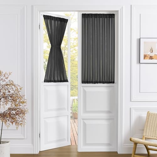 Tollpiz Small Sheer Door Curtain Closet Linen Textured Curtain Sheers Doorway Light Filtering Voile French Door Rod Pocket Curtains Patio Glass Doors, 25 x 40 inches Long, Black, 1 Panel - color: Black, size: 25"W x 40"L (Pack of 1)