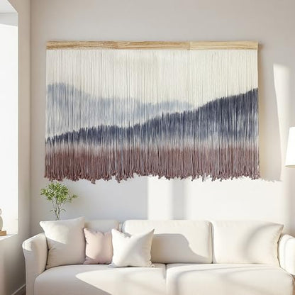 AKSWSHO Large Dip-Dye Macrame Wall Hanging Tapestry 59"x38" Boho Decor | Extra Large Handmade Dip-Dye Macrame Wall Hanging Cotton & Solid Wood Foldable design for Gifting Stunning Unboxing Surprise