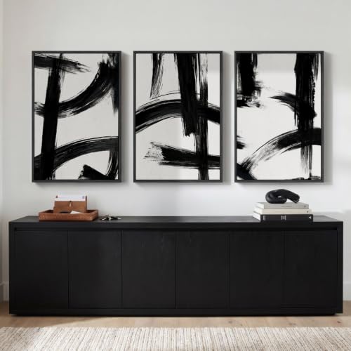 Large Framed Black and White Modern Abstract Wall Art Set, 3 Piece 24x36 In - color: Black and White A, size: 24" W x 36" H x 3Pcs