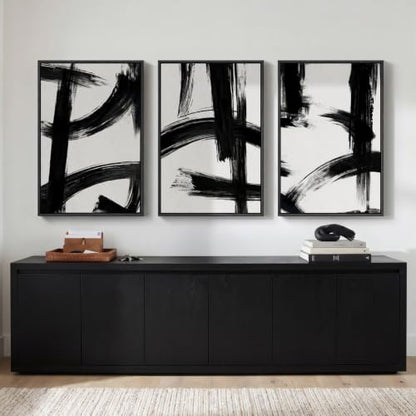 Large Framed Black and White Modern Abstract Wall Art Set, 3 Piece 24x36 In - color: Black and White A, size: 24" W x 36" H x 3Pcs