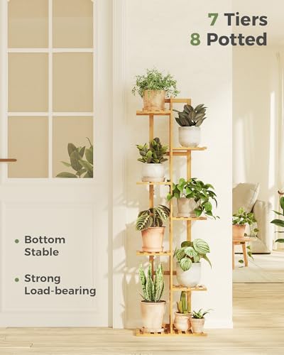 Bamworld Bamboo Plant Stand Indoor 7 Tiered Plant Shelf, Natural 55 Inch - color: Natural 7Tiered