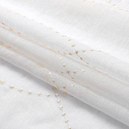 VISIONTEX White Sheer Curtains Beige Dots Moroccan Embroidered 96 Inches - color: Dots-beige, size: 54"W x 96"L (Pack of 2)