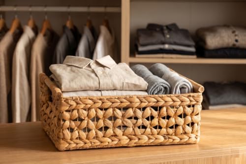 NAYA 16.5" Water Hyacinth Large Wicker Shelf Basket with Handles - size: 16.5"