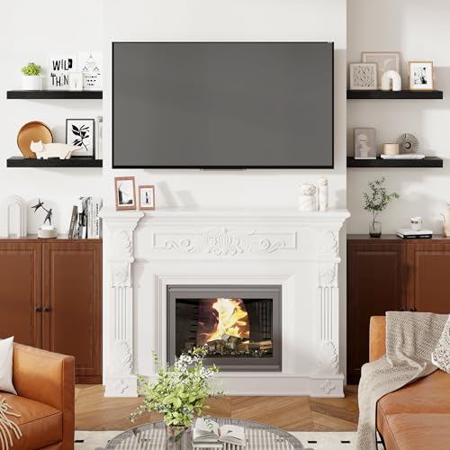 Heimlove 24 Inch Floating Shelves for Wall Black Shelves Set of 2,Wall Mounted Rustic Wood 8 Inch Deep Floating Shelf with Invisible Brackets for Bedroom Kitchen Living Room - color: Black, size: 24''W x 7.9''D x 1.5''H,Set of 2-MDF