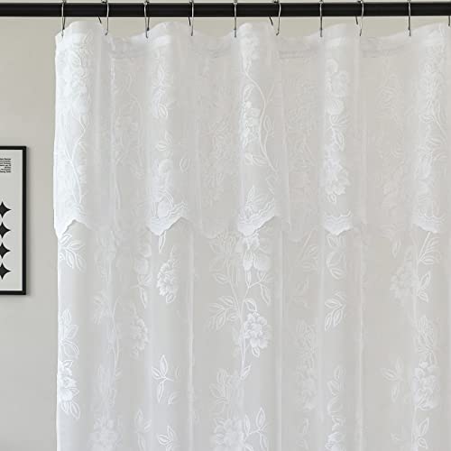White Lace Shower Curtain with Attached Valance, 72 x 72 Inch 1 Panel - color: White, size: 72"W x 72"L (Pack of 1)