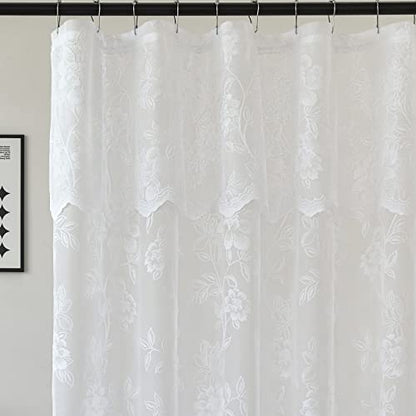 White Lace Shower Curtain with Attached Valance, 72 x 72 Inch 1 Panel - color: White, size: 72"W x 72"L (Pack of 1)